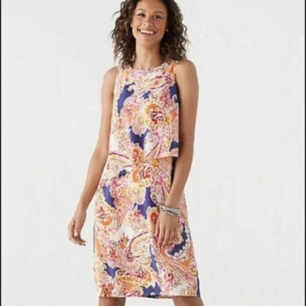 J Jill paisley print tank shift dress lightweight overlay M petite resort cruise